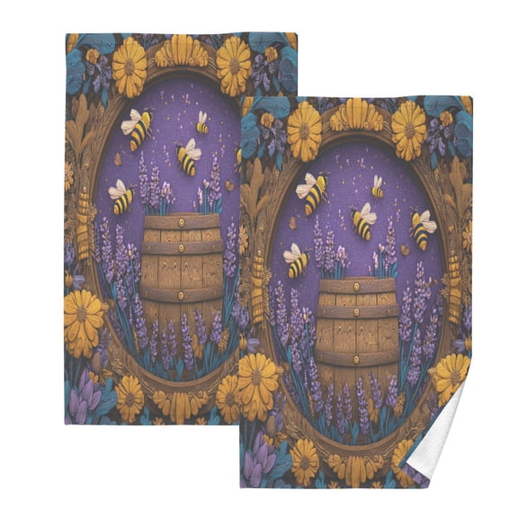 2 Pack 100% Cotton Towels Soft Absorbent Towel Set for Bathroom Beach Sports 16x28in Bees and Lavenders