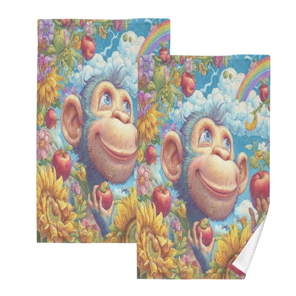 2 Pack 100% Cotton Towels Soft Absorbent Towel Set for Bathroom Beach Sports 16x28in Blue Monkey in The Garden