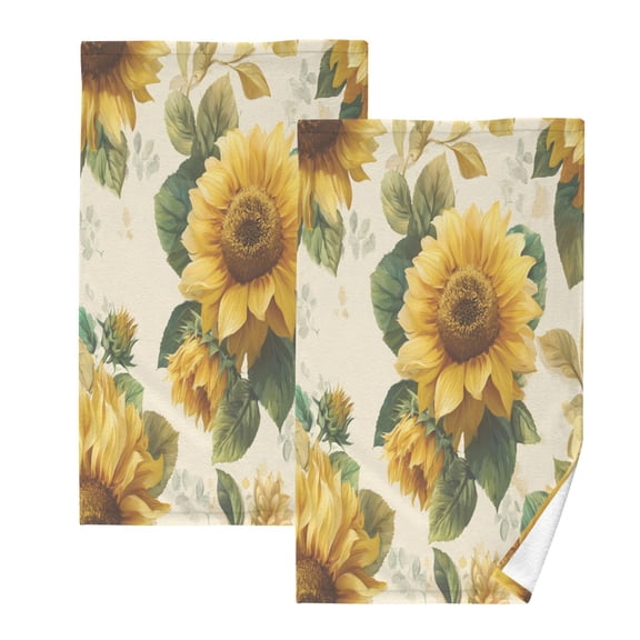 2 Pack 100% Cotton Towels Soft Absorbent Towel Set for Bathroom Beach Sports 16x28in Bright Vintage Sunflowers