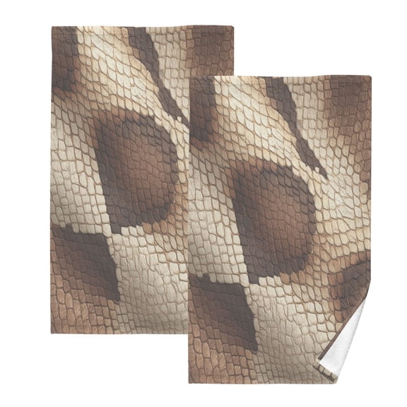 2 Pack 100% Cotton Towels Soft Absorbent Towel Set for Bathroom Beach Sports 16x28in Brown Snake Skin Pattern