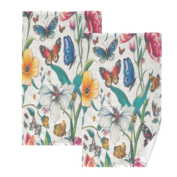 2 Pack 100% Cotton Towels Soft Absorbent Towel Set for Bathroom Beach Sports 16x28in Butterflies and Bees