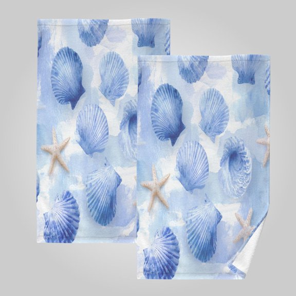 2 Pack 100% Cotton Towels Soft Absorbent Towel Set for Bathroom Beach Sports 16x28in Cerulean Seashells Pattern