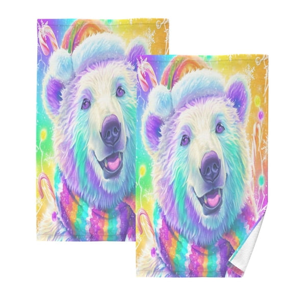 2 Pack 100% Cotton Towels Soft Absorbent Towel Set for Bathroom Beach Sports 16x28in Colorful Polar Bear Pattern