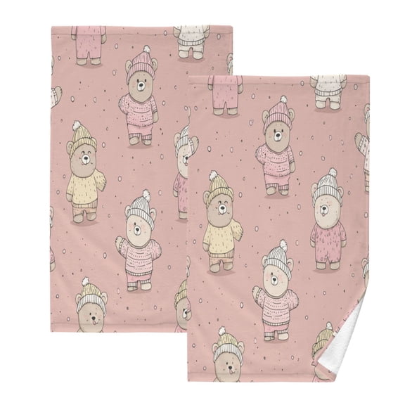 2 Pack 100% Cotton Towels Soft Absorbent Towel Set for Bathroom Beach Sports 16x28in Cute Bear Pattern