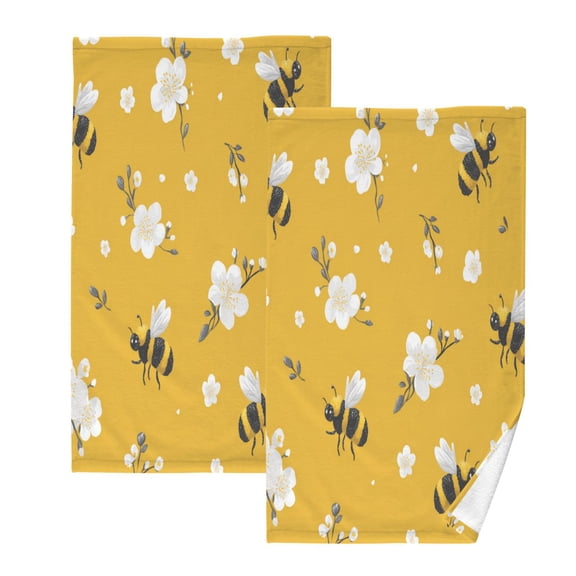 2 Pack 100% Cotton Towels Soft Absorbent Towel Set for Bathroom Beach Sports 16x28in Cute Cartoon Bees