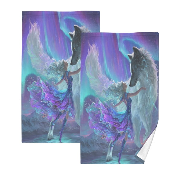 2 Pack 100% Cotton Towels Soft Absorbent Towel Set for Bathroom Beach Sports 16x28in Dances with Wolf