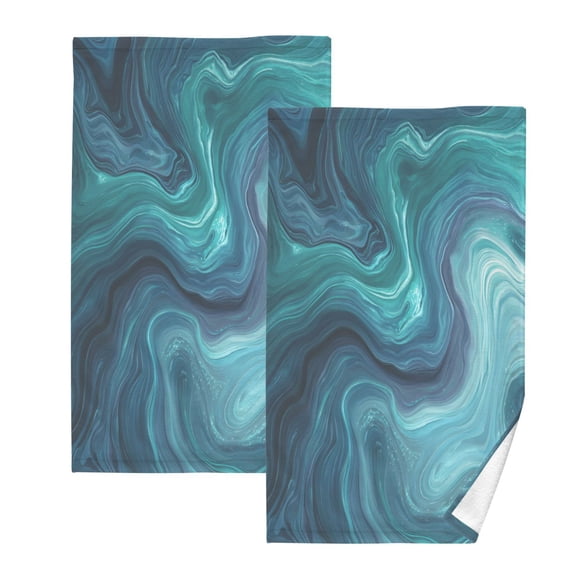 2 Pack 100% Cotton Towels Soft Absorbent Towel Set for Bathroom Beach Sports 16x28in Dark Blue Ocean Waves