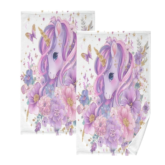 2 Pack 100% Cotton Towels Soft Absorbent Towel Set for Bathroom Beach Sports 16x28in Delicate Unicorn Pattern