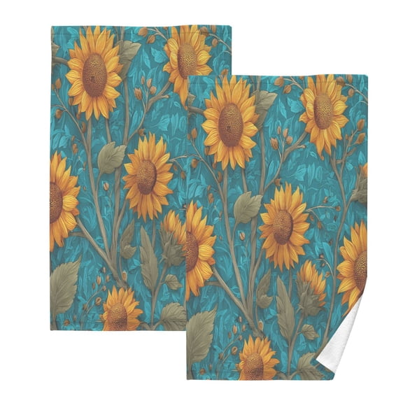 2 Pack 100% Cotton Towels Soft Absorbent Towel Set for Bathroom Beach Sports 16x28in Detailed Sunflowers