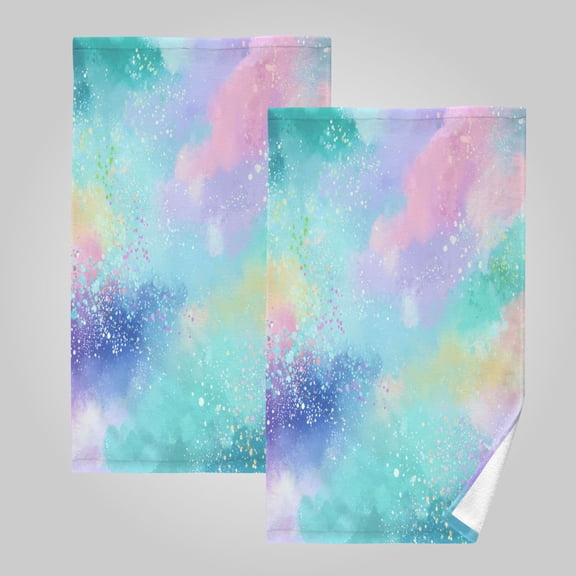 2 Pack 100% Cotton Towels Soft Absorbent Towel Set for Bathroom Beach Sports 16x28in Dreamy Pastel Splatter Design