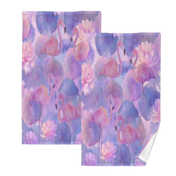 2 Pack 100% Cotton Towels Soft Absorbent Towel Set for Bathroom Beach Sports 16x28in Elegant Watercolor Flamingos