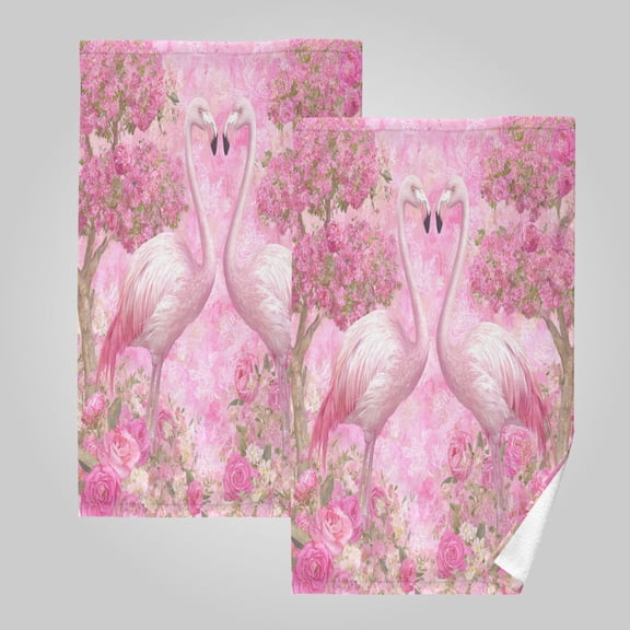 2 Pack 100% Cotton Towels Soft Absorbent Towel Set for Bathroom Beach Sports 16x28in Flamingo Love Pink Paradise
