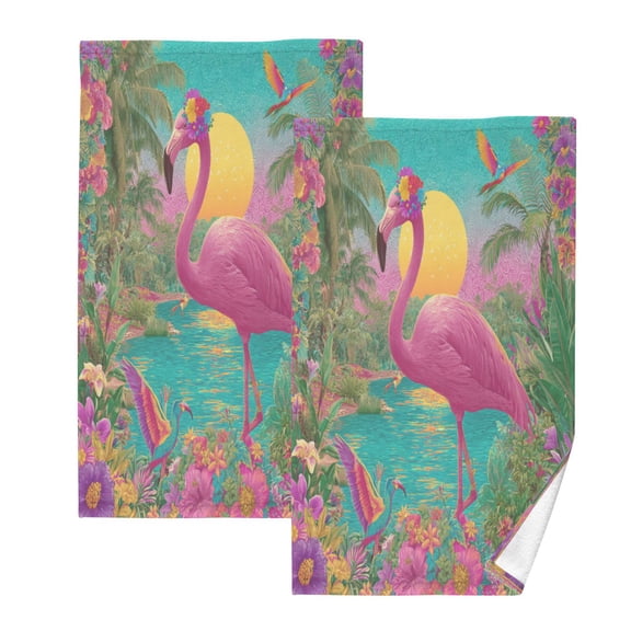 2 Pack 100% Cotton Towels Soft Absorbent Towel Set for Bathroom Beach Sports 16x28in Flamingo Resort Style