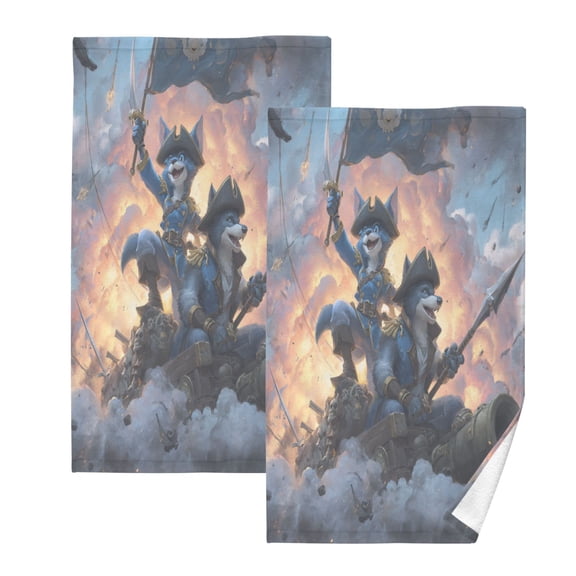 2 Pack 100% Cotton Towels Soft Absorbent Towel Set for Bathroom Beach Sports 16x28in Fox Pirate