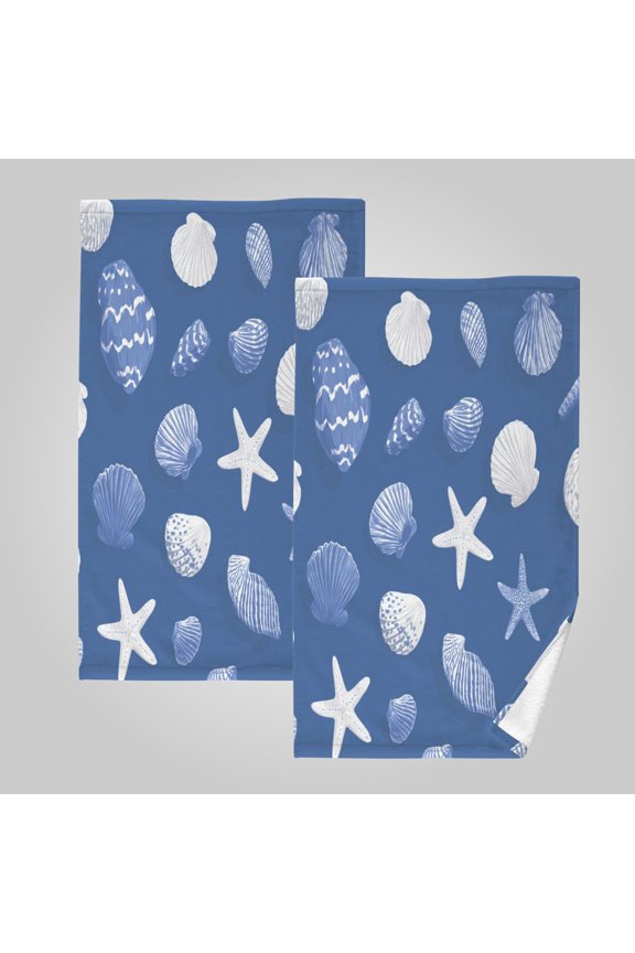 2 Pack 100% Cotton Towels Soft Absorbent Towel Set for Bathroom Beach Sports 16x28in Fresh Coastal Seashell Pattern
