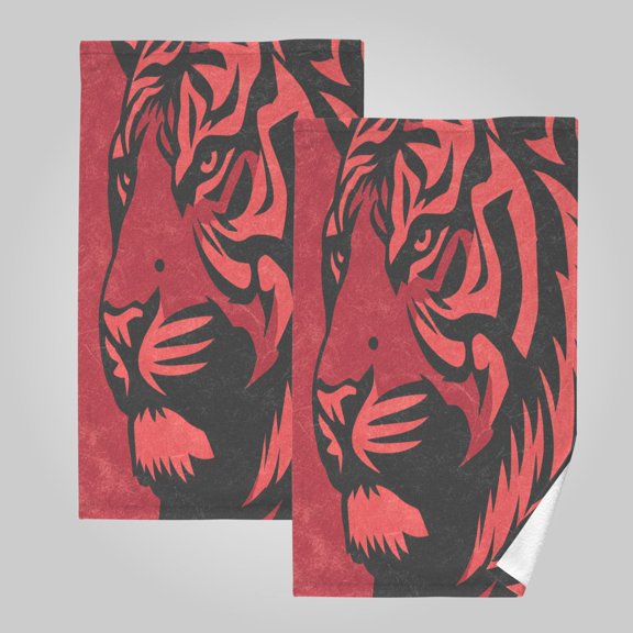 2 Pack 100% Cotton Towels Soft Absorbent Towel Set for Bathroom Beach Sports 16x28in Graphic Tiger Head Pattern