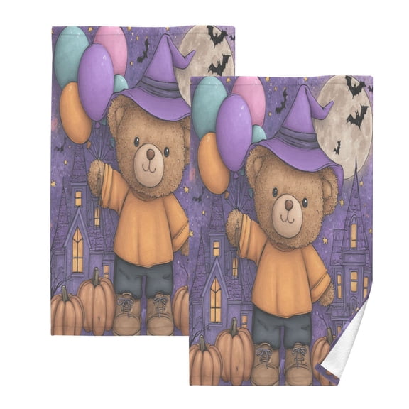 2 Pack 100% Cotton Towels Soft Absorbent Towel Set for Bathroom Beach Sports 16x28in Halloween Bear