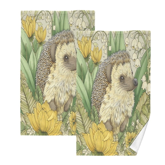 2 Pack 100% Cotton Towels Soft Absorbent Towel Set for Bathroom Beach Sports 16x28in Hedgehog in The Flower Bed