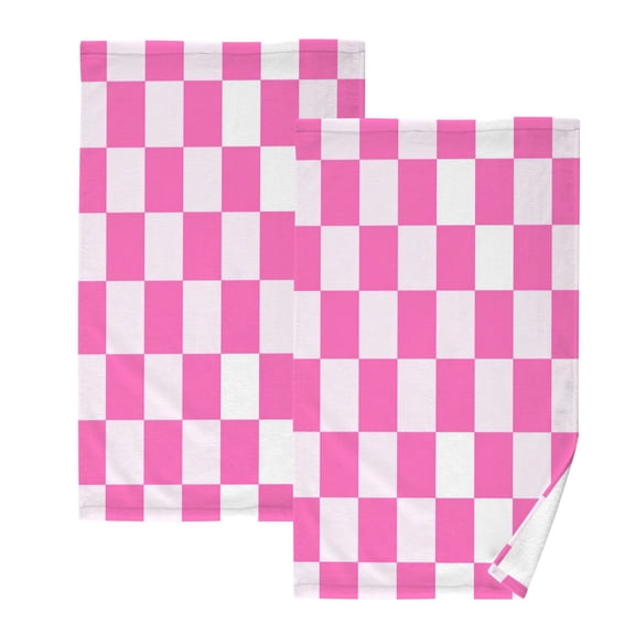 2 Pack 100% Cotton Towels Soft Absorbent Towel Set for Bathroom Beach Sports 16x28in Hot Pink Checkered Pattern