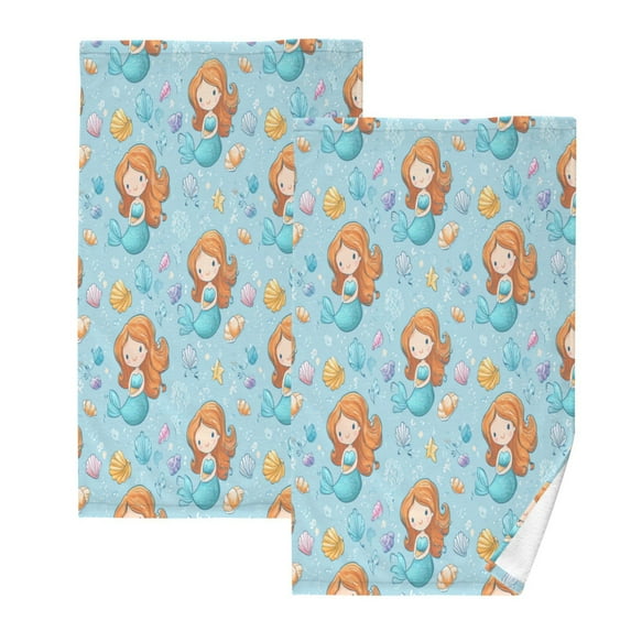 2 Pack 100% Cotton Towels Soft Absorbent Towel Set for Bathroom Beach Sports 16x28in Little Mermaids and Seashells