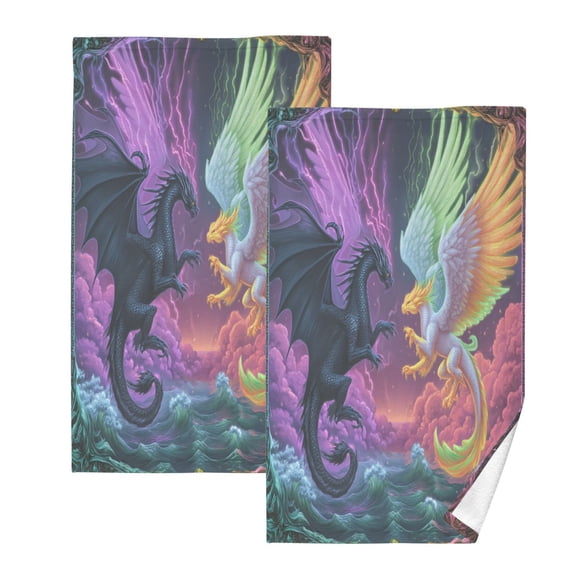 2 Pack 100% Cotton Towels Soft Absorbent Towel Set for Bathroom Beach Sports 16x28in Magic Dragon Game Card