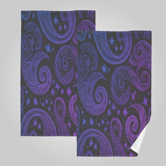 2 Pack 100% Cotton Towels Soft Absorbent Towel Set for Bathroom Beach Sports 16x28in Midnight Celestial Paisley