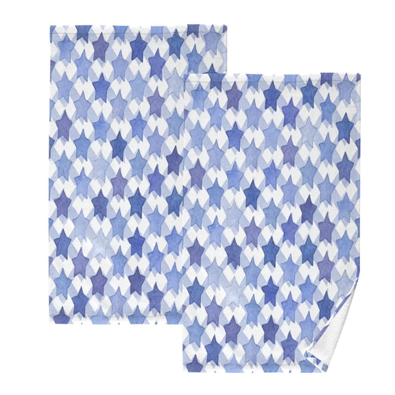 2 Pack 100% Cotton Towels Soft Absorbent Towel Set for Bathroom Beach Sports 16x28in Navy Blue Stars