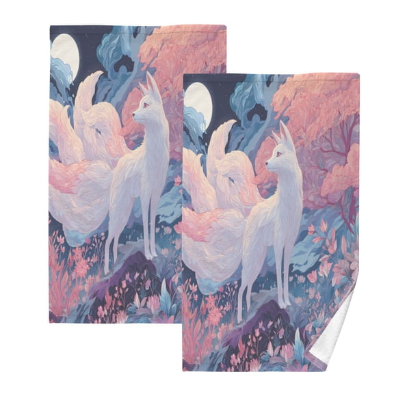 2 Pack 100% Cotton Towels Soft Absorbent Towel Set for Bathroom Beach Sports 16x28in Nine Tails Fox