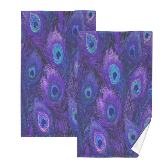 2 Pack 100% Cotton Towels Soft Absorbent Towel Set for Bathroom Beach Sports 16x28in Peacock Feathers