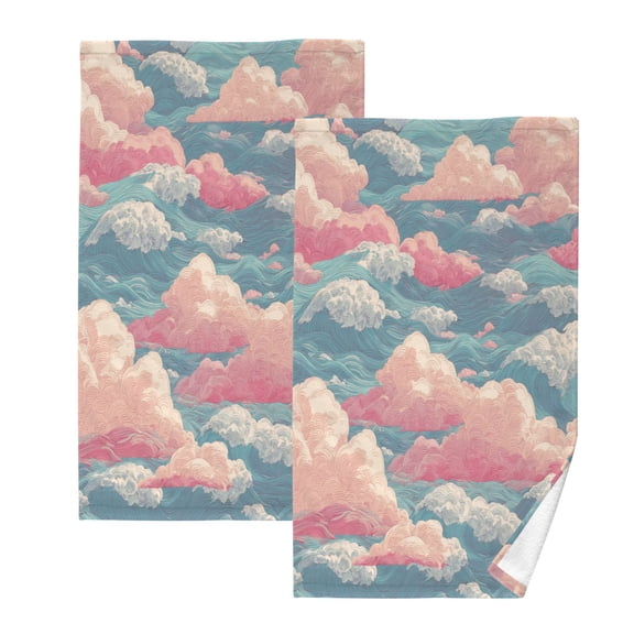 2 Pack 100% Cotton Towels Soft Absorbent Towel Set for Bathroom Beach Sports 16x28in Pink Waves