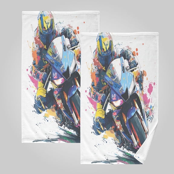 2 Pack 100% Cotton Towels Soft Absorbent Towel Set for Bathroom Beach Sports 16x28in Racing Splash Pattern
