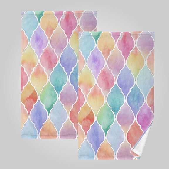 2 Pack 100% Cotton Towels Soft Absorbent Towel Set for Bathroom Beach Sports 16x28in Rainbow Lantern Watercolor