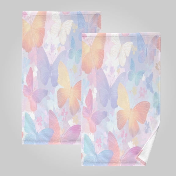 2 Pack 100% Cotton Towels Soft Absorbent Towel Set for Bathroom Beach Sports 16x28in Rainbow Pastel Butterfly Dance