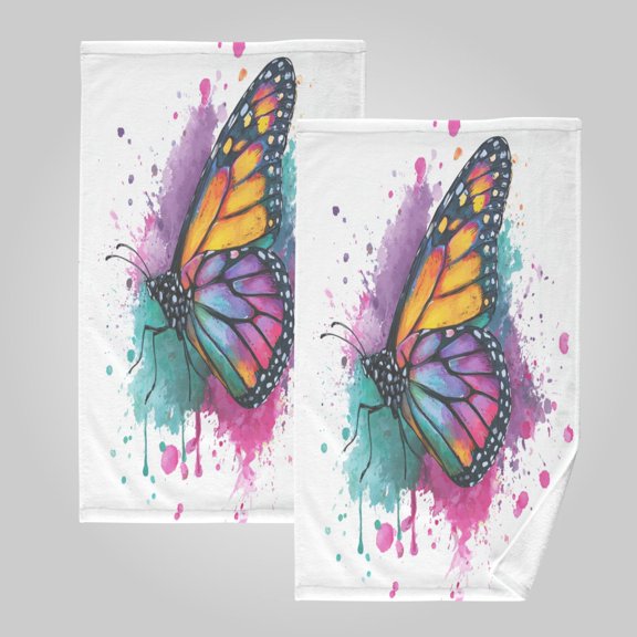 2 Pack 100% Cotton Towels Soft Absorbent Towel Set for Bathroom Beach Sports 16x28in Rainbow Splatter Butterfly Print
