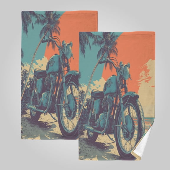 2 Pack 100% Cotton Towels Soft Absorbent Towel Set for Bathroom Beach Sports 16x28in Retro Bike Tropical Sunset