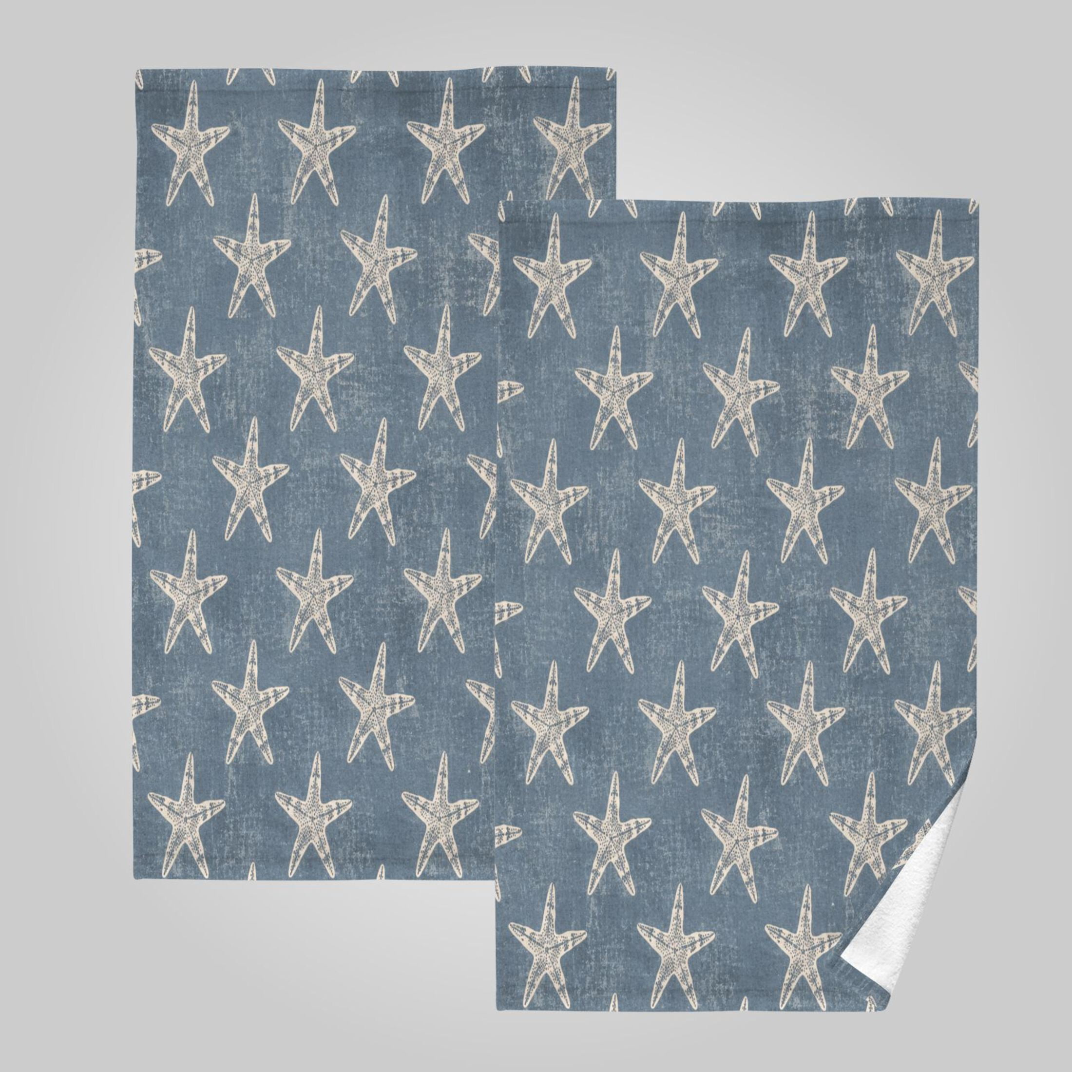 2 Pack 100% Cotton Towels Soft Absorbent Towel Set for Bathroom Beach Sports 16x28in Retro Coastal Starfish Design