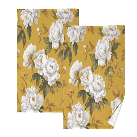 2 Pack 100% Cotton Towels Soft Absorbent Towel Set for Bathroom Beach Sports 16x28in Retro Yellow and White Peony