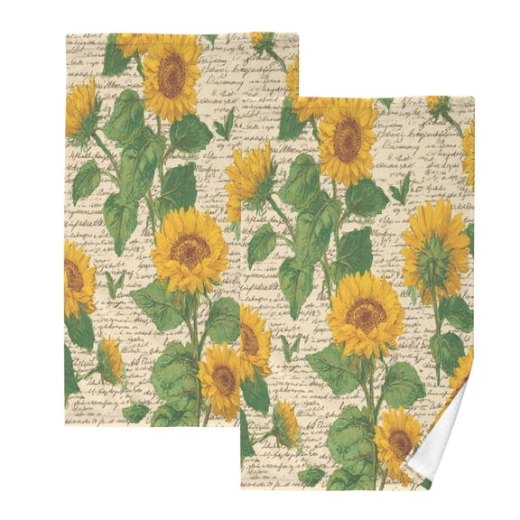 2 Pack 100% Cotton Towels Soft Absorbent Towel Set for Bathroom Beach Sports 16x28in Retro-chic Sunflowers