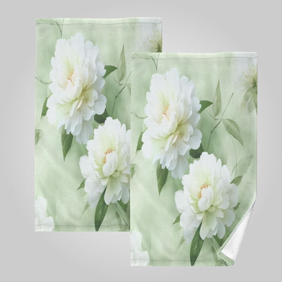 2 Pack 100% Cotton Towels Soft Absorbent Towel Set for Bathroom Beach Sports 16x28in Serene Mint Peony Blooms