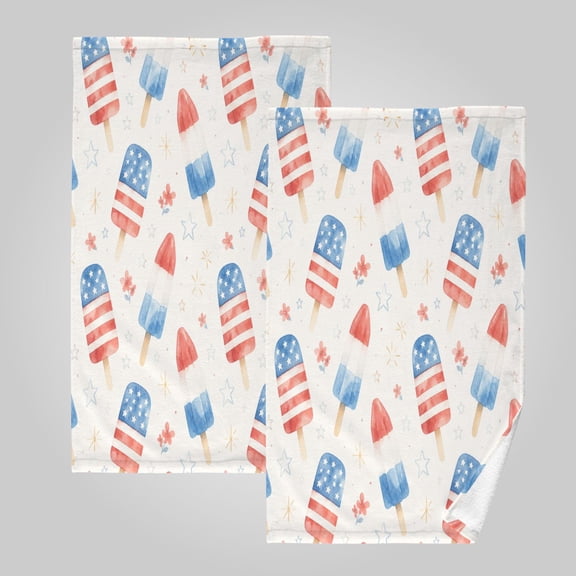 2 Pack 100% Cotton Towels Soft Absorbent Towel Set for Bathroom Beach Sports 16x28in Stars Stripes Popsicle Print