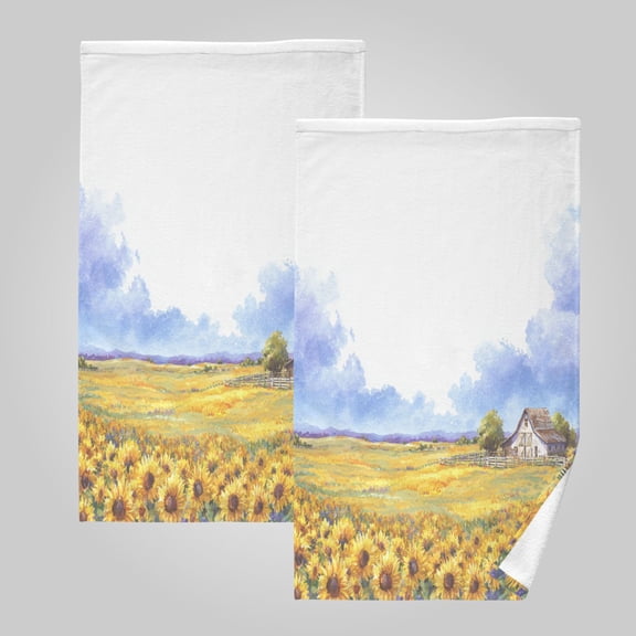 2 Pack 100% Cotton Towels Soft Absorbent Towel Set for Bathroom Beach Sports 16x28in Sunflower Barn Field