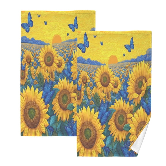 2 Pack 100% Cotton Towels Soft Absorbent Towel Set for Bathroom Beach Sports 16x28in Sunflowers in The Field