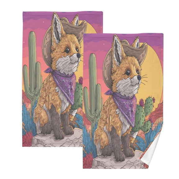 2 Pack 100% Cotton Towels Soft Absorbent Towel Set for Bathroom Beach Sports 16x28in Super Cute Little Fox