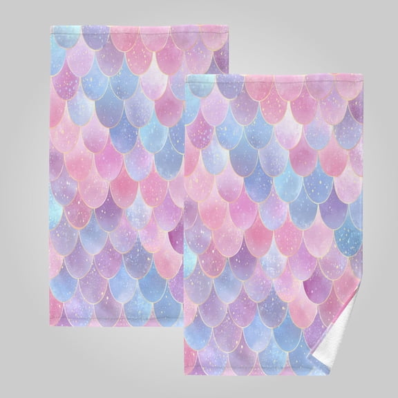 2 Pack 100% Cotton Towels Soft Absorbent Towel Set for Bathroom Beach Sports 16x28in Sweet Glitter Mermaid Scales