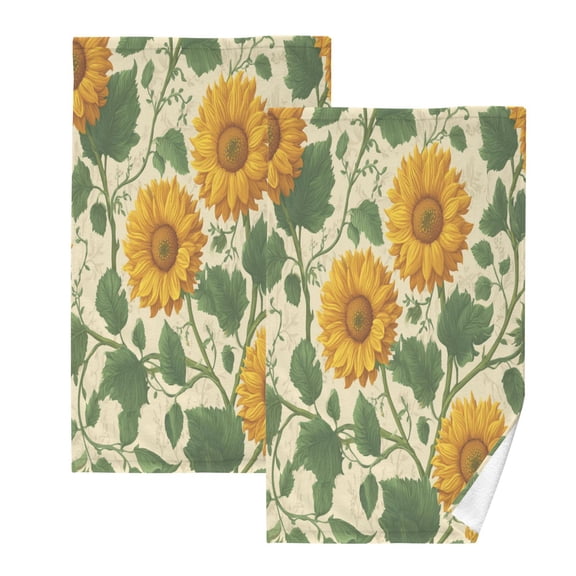2 Pack 100% Cotton Towels Soft Absorbent Towel Set for Bathroom Beach Sports 16x28in Vintage Blooming Sunflowers
