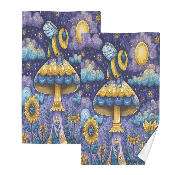 2 Pack 100% Cotton Towels Soft Absorbent Towel Set for Bathroom Beach Sports 16x28in Whimsical Cartoon Bee