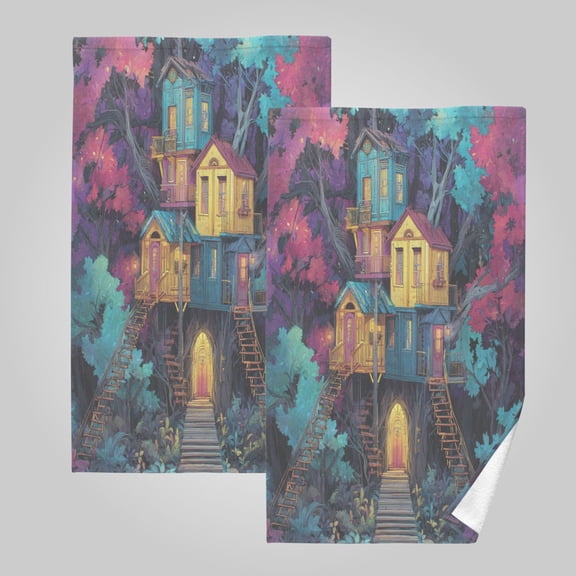 2 Pack 100% Cotton Towels Soft Absorbent Towel Set for Bathroom Beach Sports 16x28in Whimsical Forest Hideaway