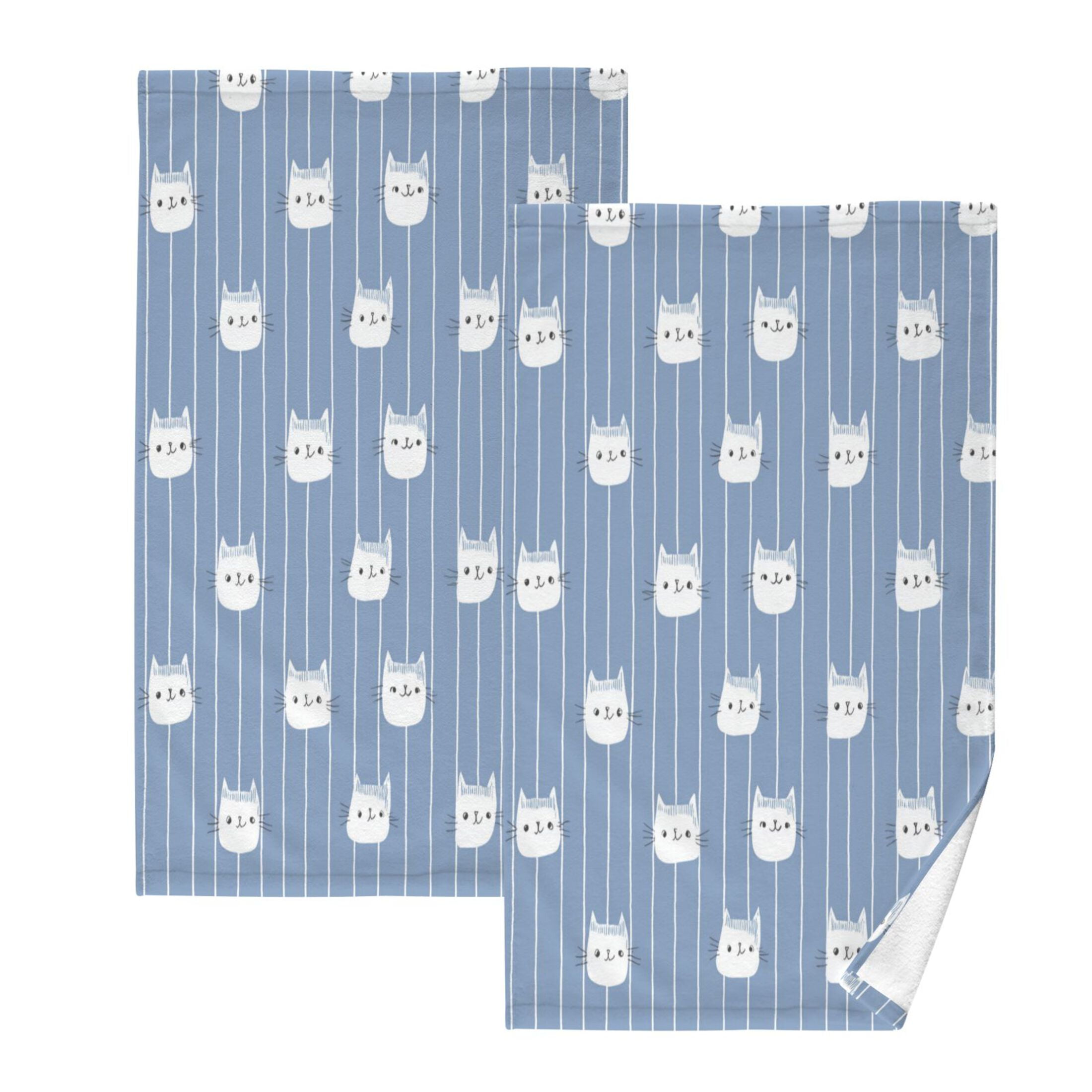 2 Pack 100% Cotton Towels Soft Absorbent Towel Set for Bathroom Beach Sports 16x28in White Cat Face Pattern