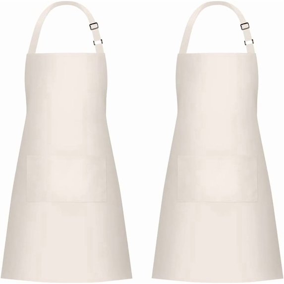 2 Pack 100% Cotton with 2 Pockets Cooking Chef Kitchen Adjustable Bib ...
