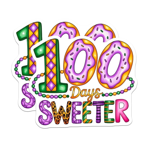 (2 Pack) 100 Days Sweeter Stickers - Teacher Student Celebration - School Milestone Rewards - Donut Theme - 5" On Longest Side - Sticks to Smooth Flat Surfaces - Made in USA - BMCS29721